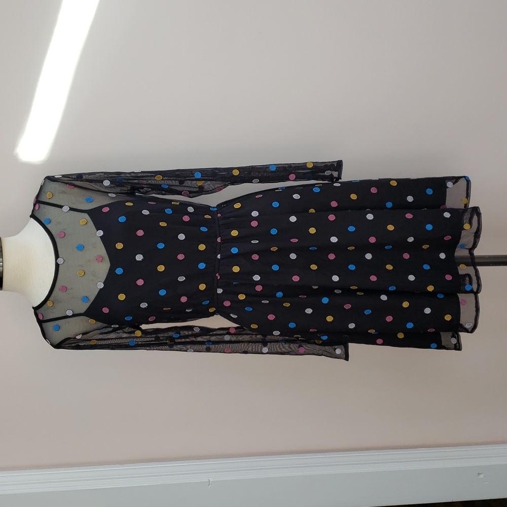 Modcloth Dazzle Do It Dotted Black Mesh Long Sleeve Dress, Size Medium